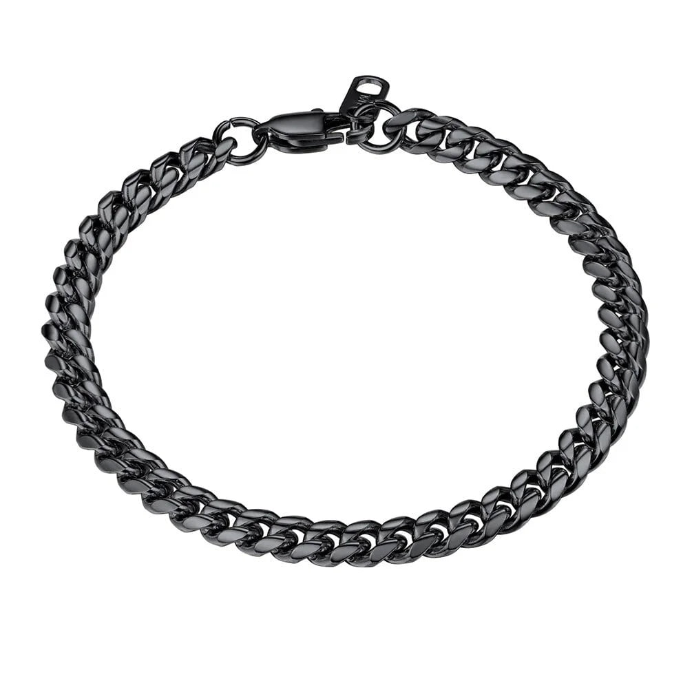 Men Chain Bracelet Black Cuban Curb Bracelet 6MM 8.3 Inch Wrist Bracelet Mens Stainless Steel Jewelry