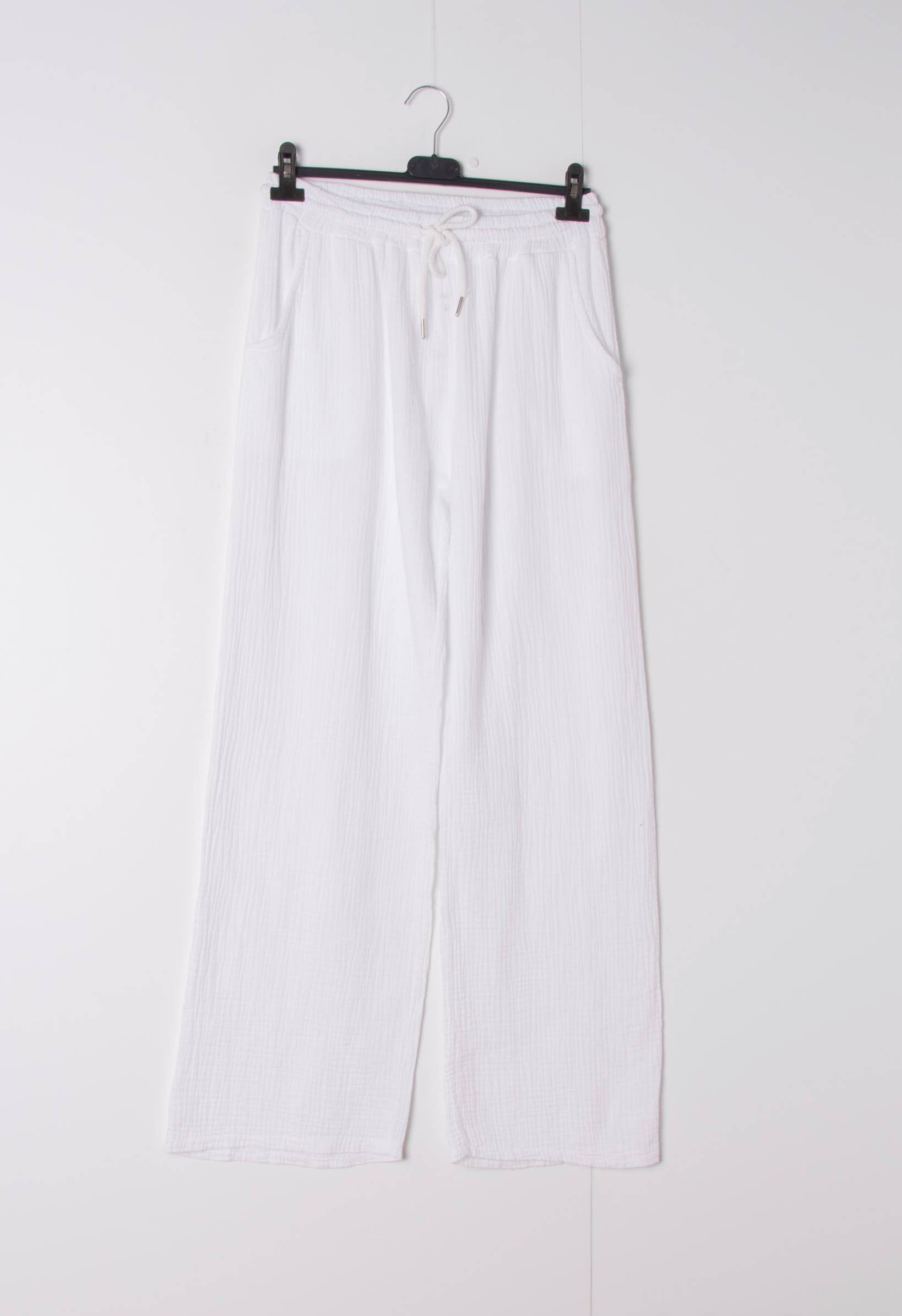 Wide cotton gauze pants with adjustable waist