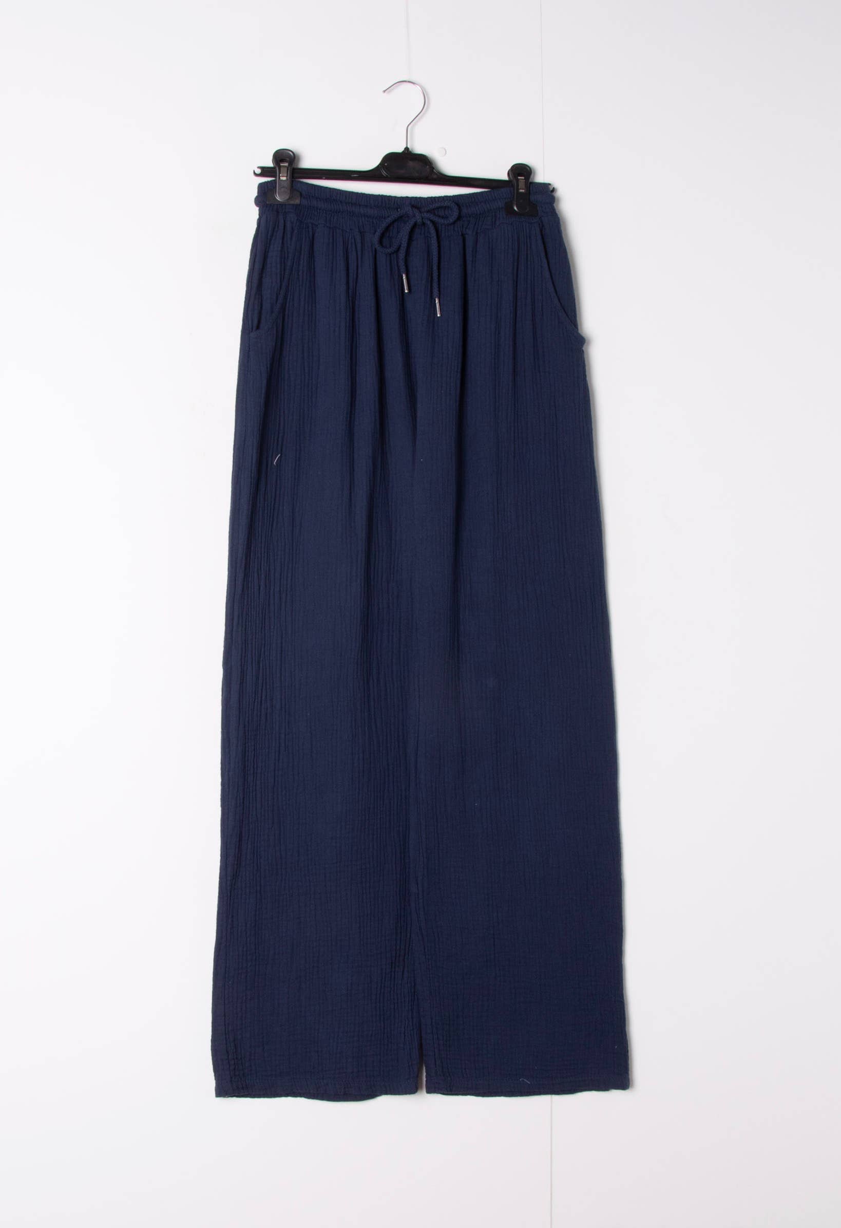 Wide cotton gauze pants with adjustable waist