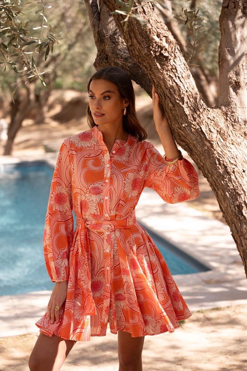 Sonia skater dress in Orange Blossom printed cotton - 80961