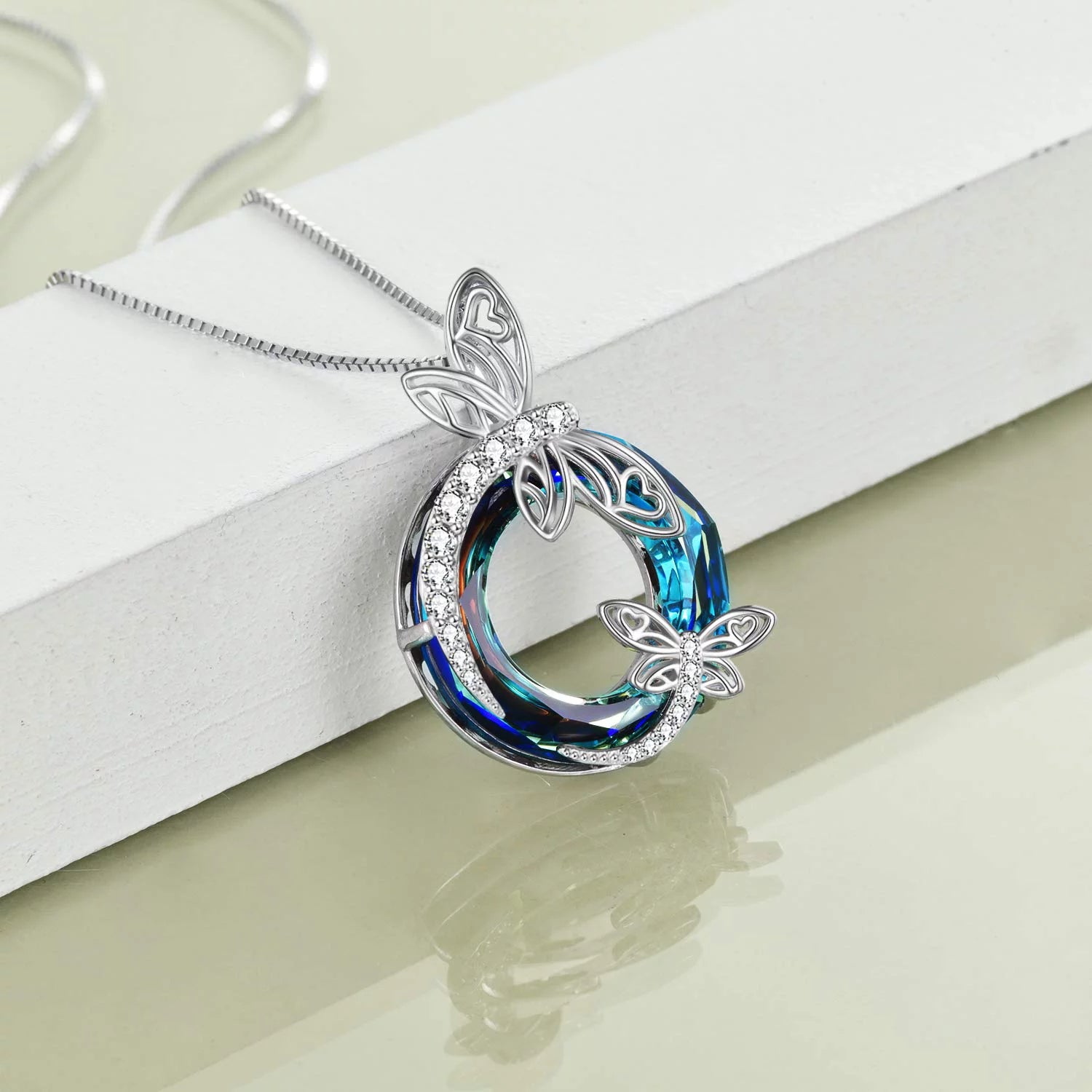 S925 Sterling Silver Dragonfly Necklace with Blue Crystal Hypoallergenic Birthday Graduation Gifts for Women Mom Daughter