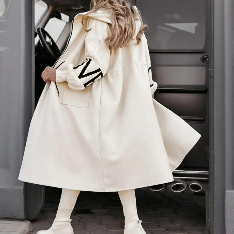 Women's Long Sleeve Letter Print Hooded Coat With Pockets - Zip Front