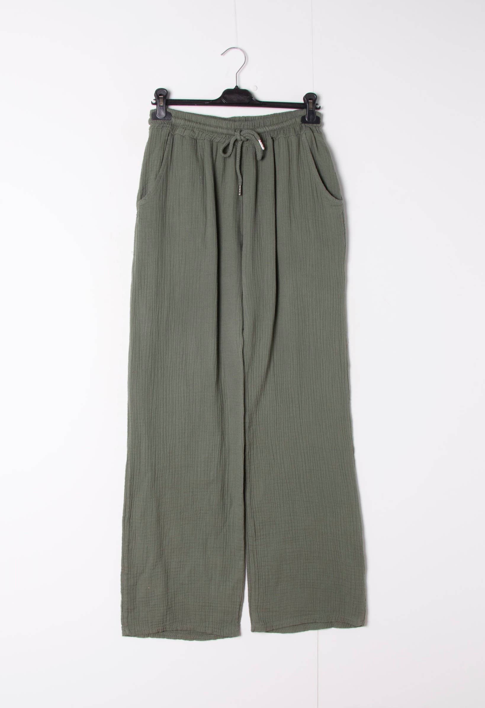 Wide cotton gauze pants with adjustable waist