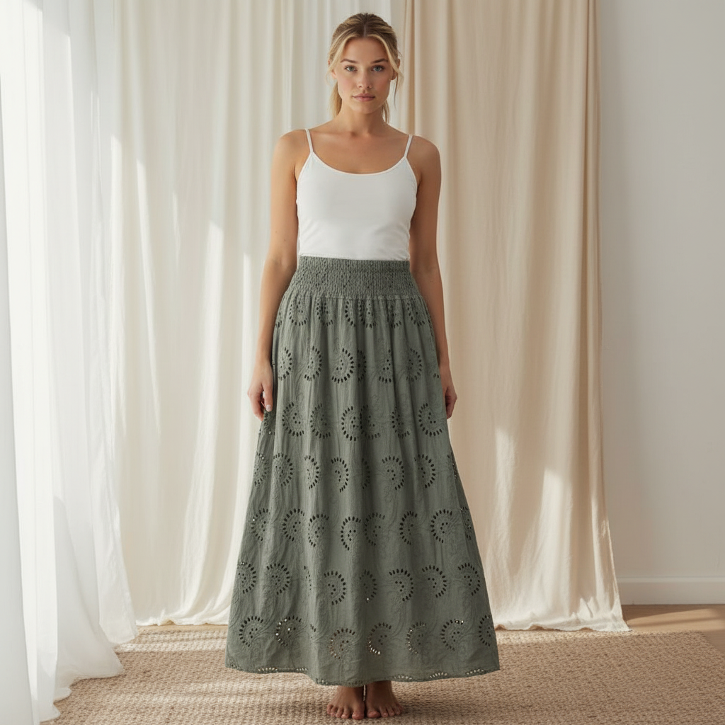 English embroidered wide legs pants 
