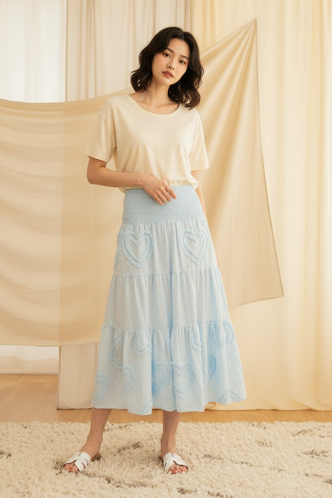Smocked midi skirt with heart